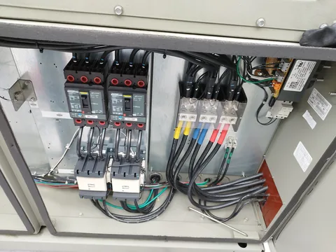 Tablero eléctrico de un chiller abierto durante la inspección